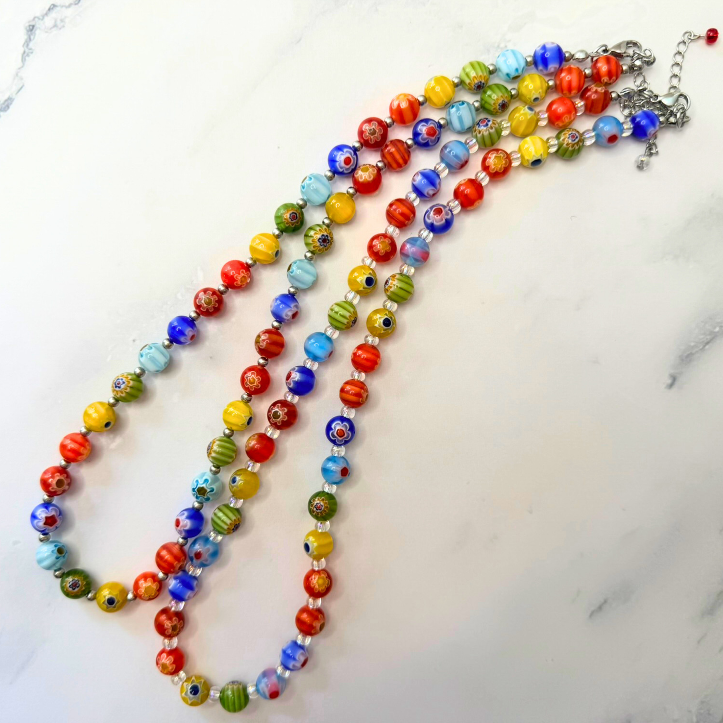 Millefiori Flower Necklace – Enchanted Garden, Rainbow Glass Jewelry for Everyday Wear, Stainless Steel
