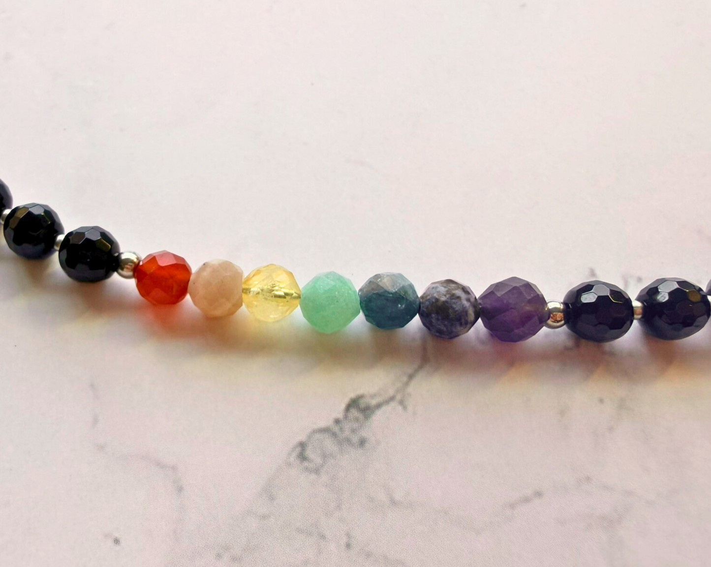 Chakra Choker Necklace – Minimalist 7 Chakra Gemstone Jewelry for Balance & Symbolism, Onyx, Stainless Steel