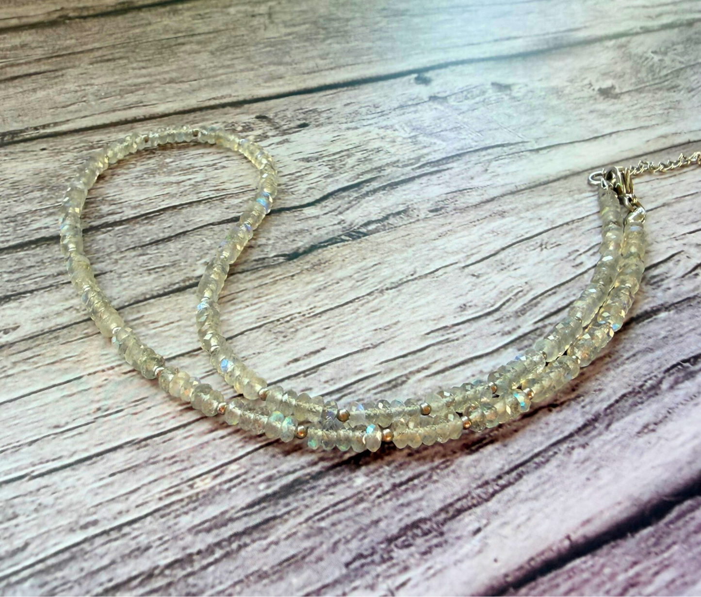 Faceted Labradorite Necklace – Minimalist Gray Flash Gemstone Jewelry, Stainless Steel