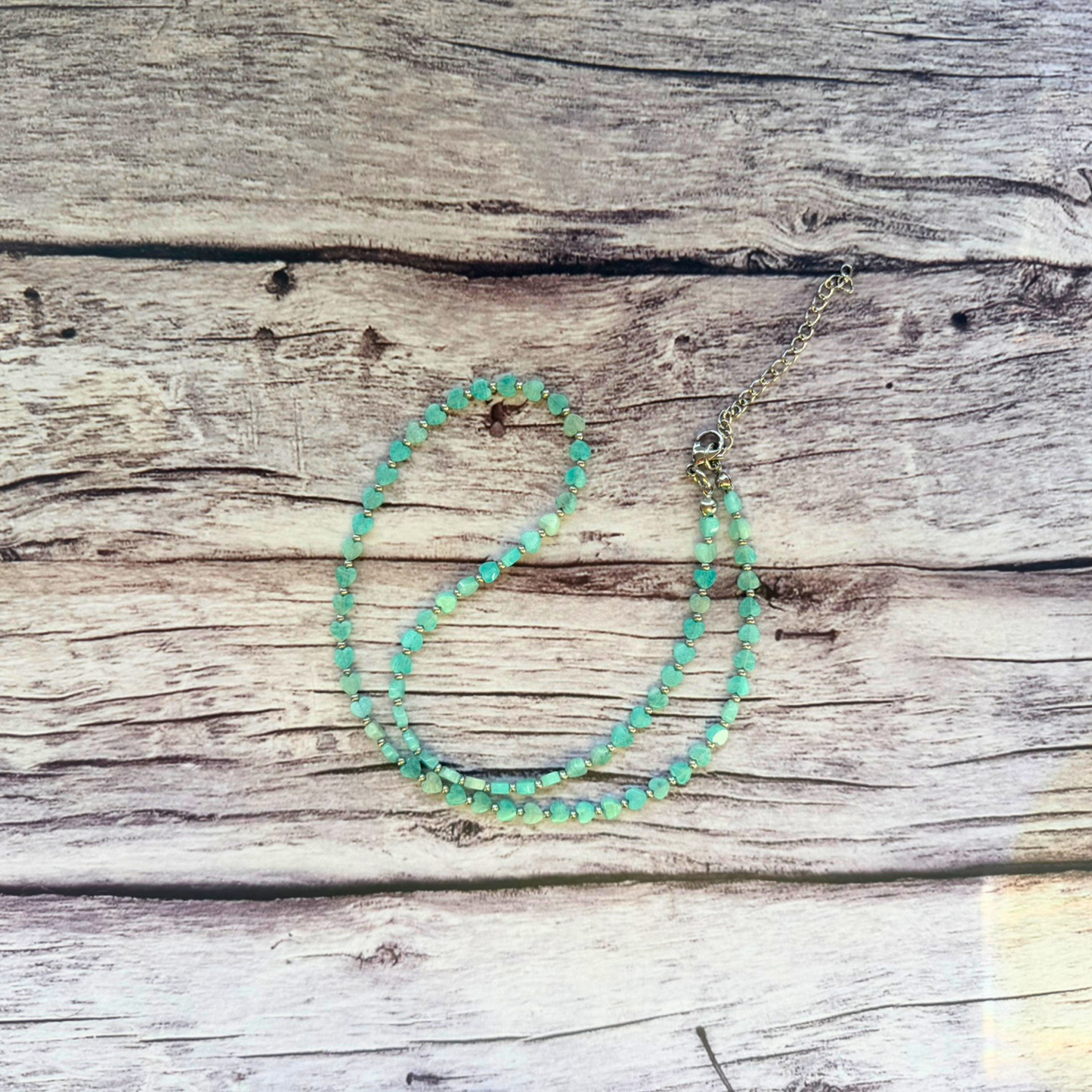 Amazonite Heart Necklace – Minimalist Blue Green Gemstone Jewelry, Stainless Steel