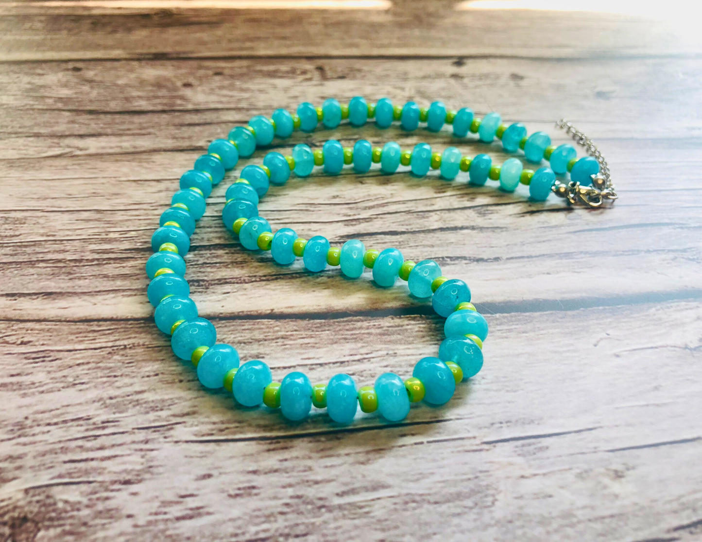 Bahama Breeze Candy Necklace – Aqua Jade & Lime Beads