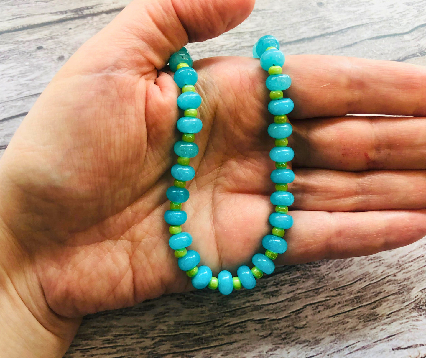 Bahama Breeze Candy Necklace – Aqua Jade & Lime Beads