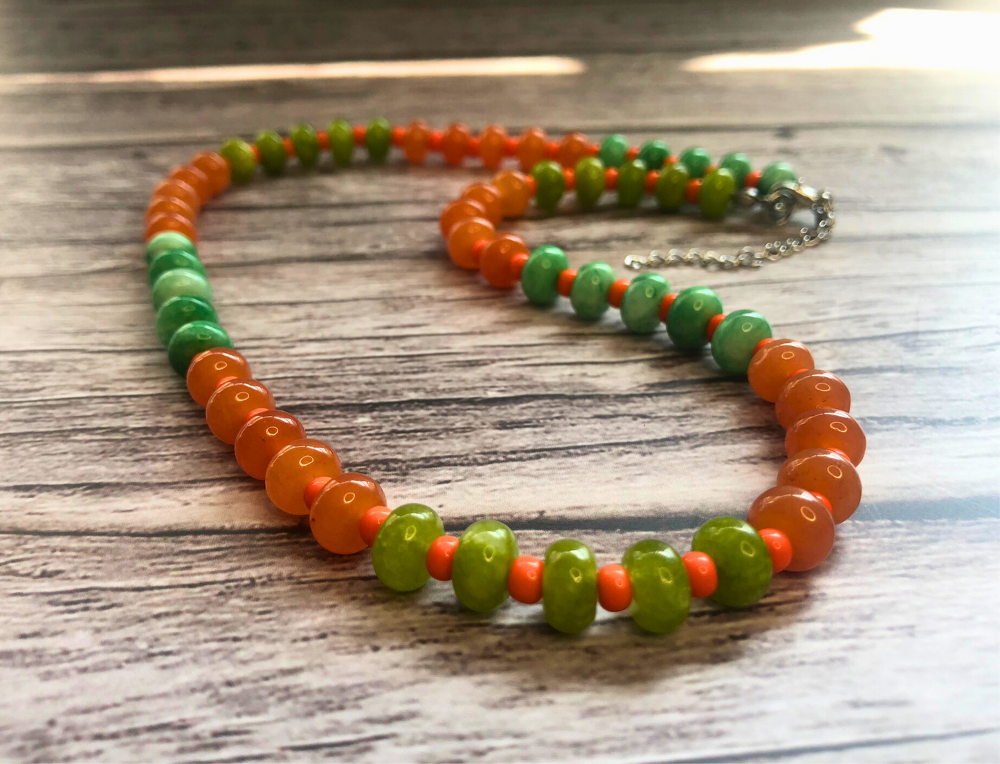 Oh So Citrus Candy Necklace – Green & Orange Jade Beads