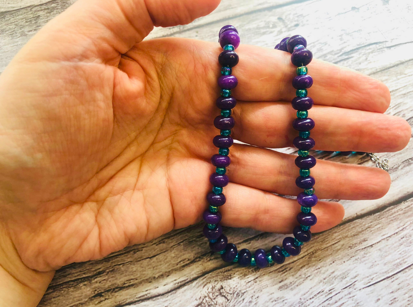 Paradise Punch Candy Necklace – Purple Jade & Aqua Beads