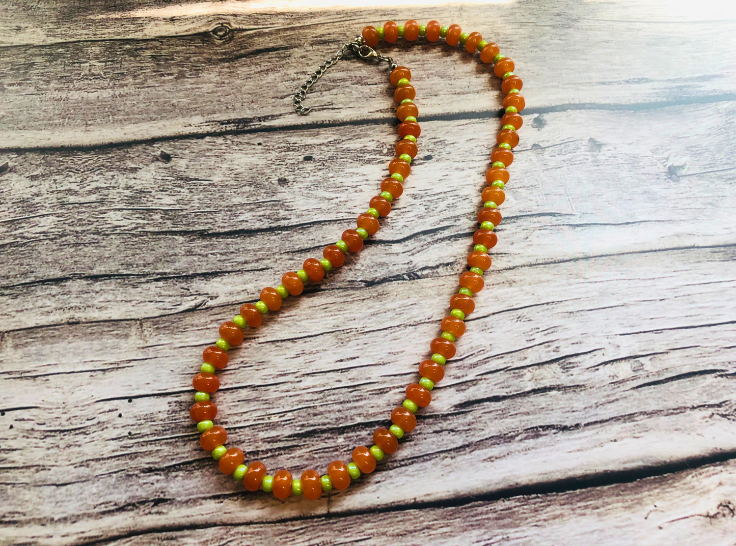 Tangerine Candy Necklace – Orange Jade & Lime Beads