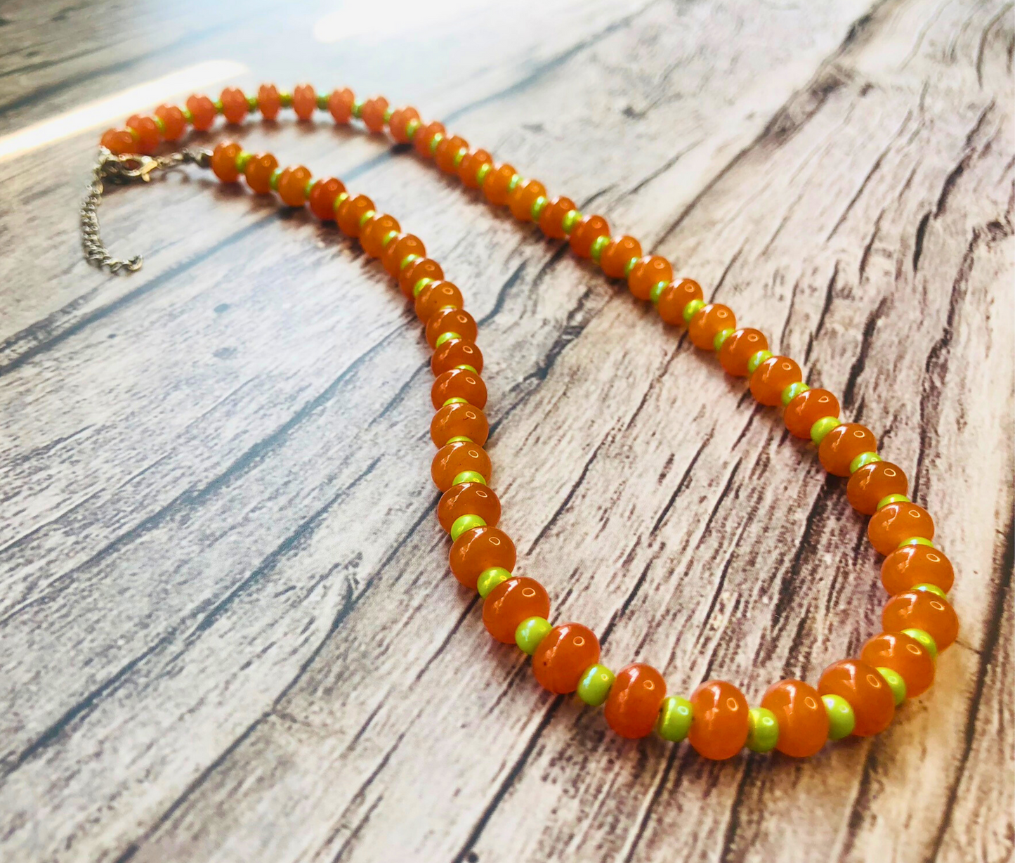 Tangerine Candy Necklace – Orange Jade & Lime Beads