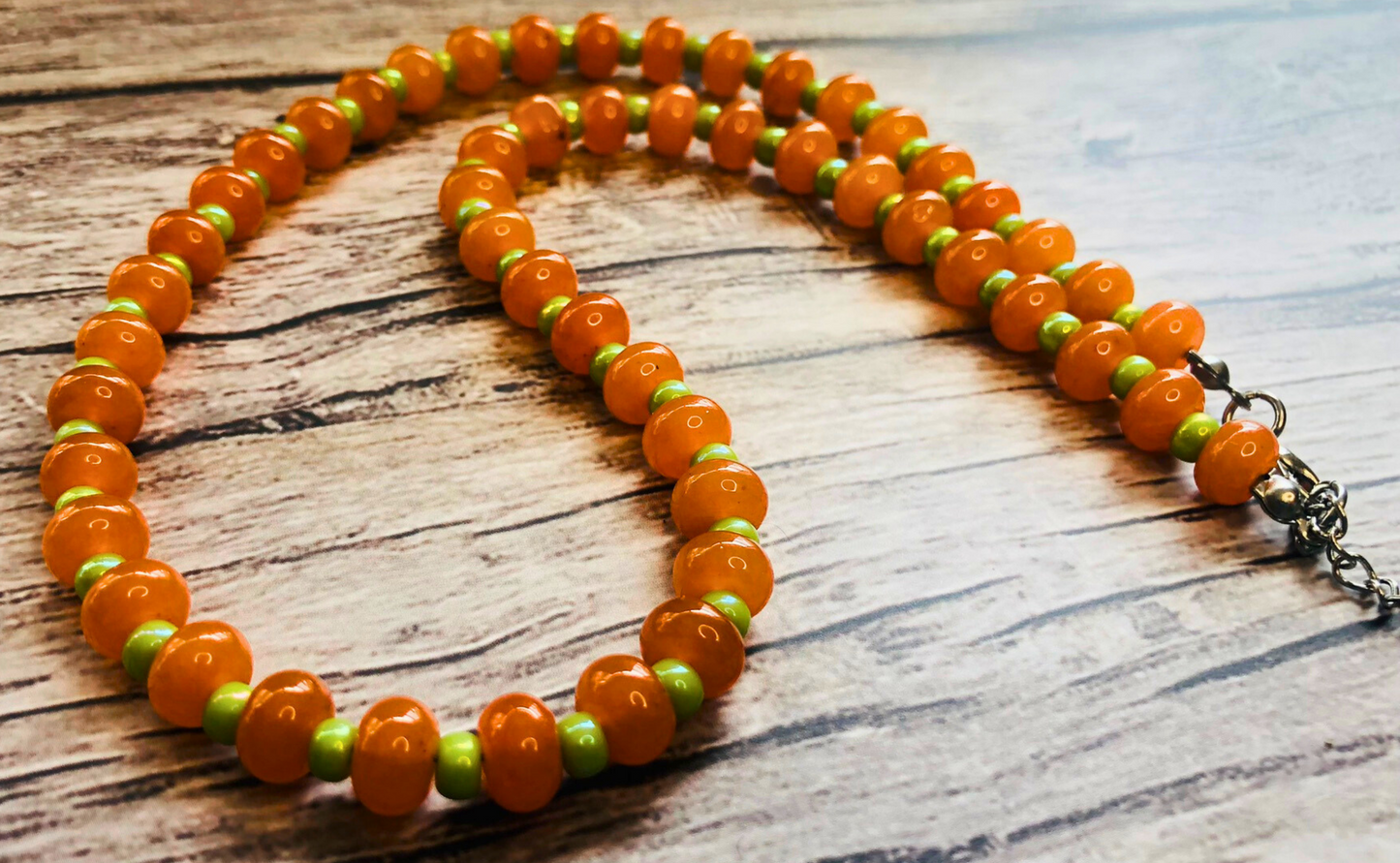 Tangerine Candy Necklace – Orange Jade & Lime Beads