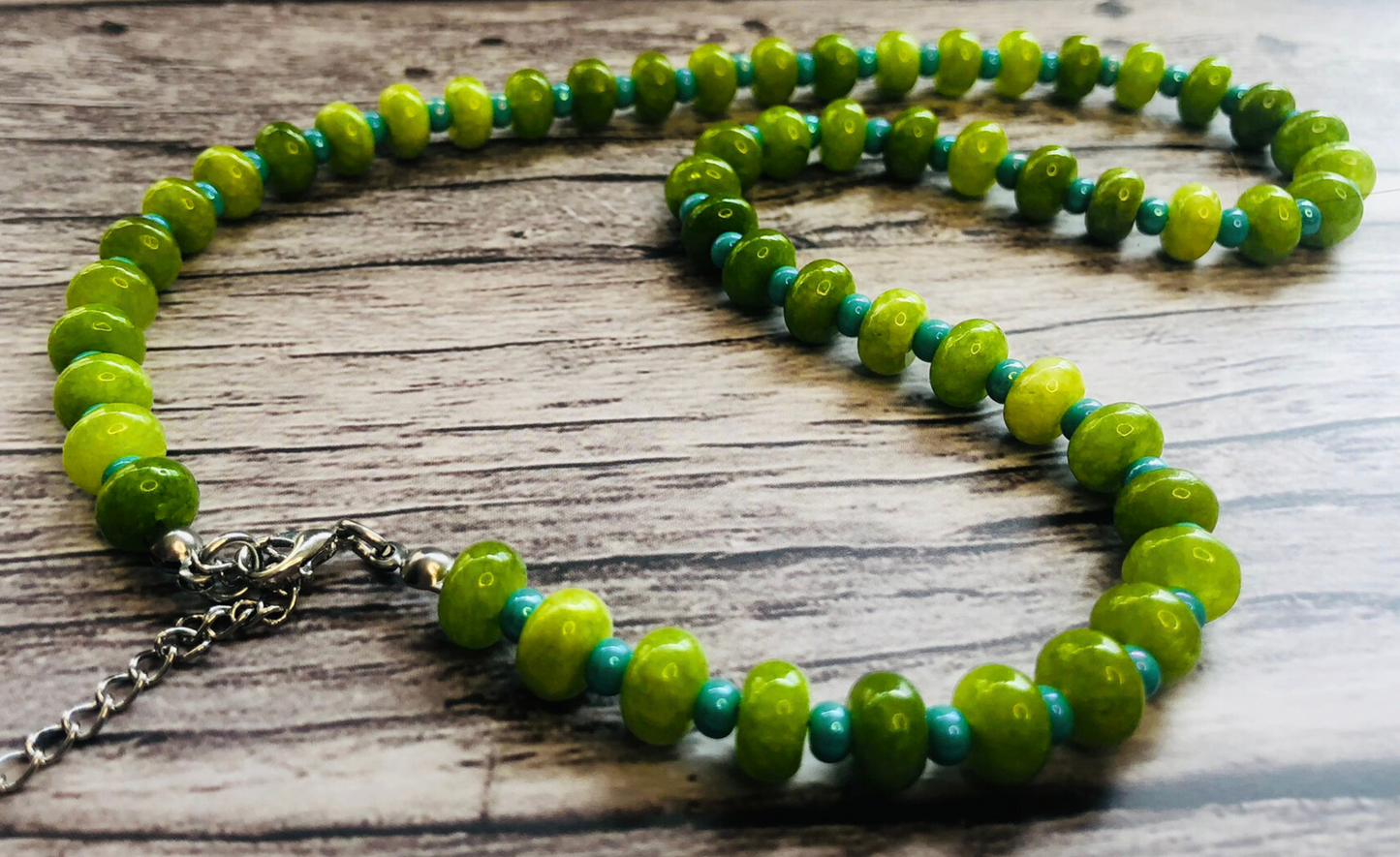 Tropical Limeade Candy Necklace – Lime Jade & Aqua Beads