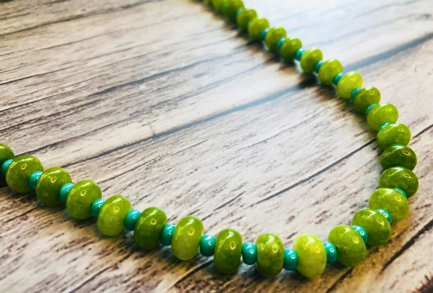 Tropical Limeade Candy Necklace – Lime Jade & Aqua Beads