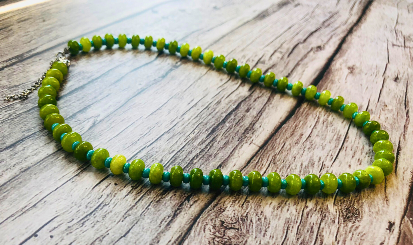 Tropical Limeade Candy Necklace – Lime Jade & Aqua Beads